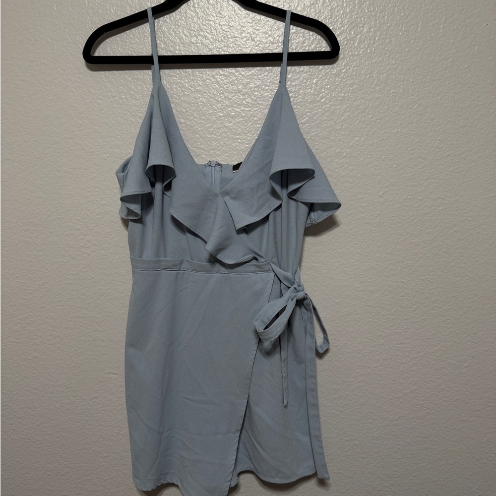 Elegant Light Blue Ruffle Wrap Dress